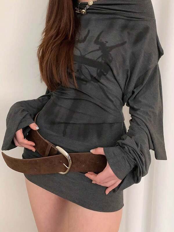 1pc Women's Coffee Color PU Leather Wide Buckle Decor Sexy Waist Belt, Versatile Summer, School