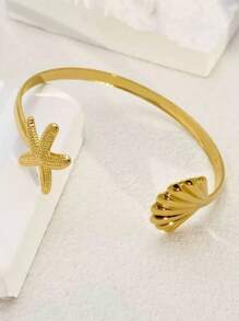 1 件波西米亚风海星和贝壳金属手镯，适合海滩和休闲穿着