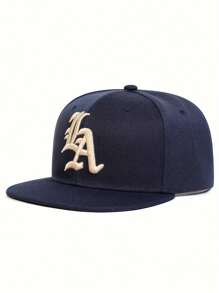 1pc Unisex Street Style Embroidered Flat-Brim Baseball Cap, 100% Polyester, Handwash, Non-Stretch, Lightweight - Adjustable Flat-Brim