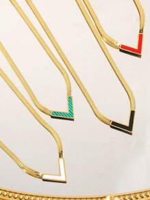 时尚个性化V形18K不锈钢项链，适合女性派对礼物、日常佩戴 - 彩色 - 查看 5