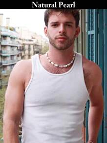 1pc Fashion Natural Baroque Pearl Necklace, White Asymmetrical Style Pearl Necklace, Suitable For Men Or Daily Wear, Gift Box For Holiday
