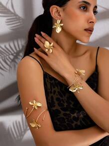 Aretes de flor de hierro con esmalte, anillo y pulsera con textura de arruga y brillo, estilo vintage, elegante y de lujo. Se venden individualmente o como un conjunto, adecuados para regalo, fiesta, banquete y uso diario
