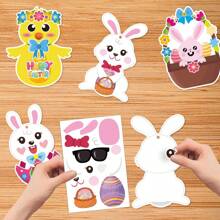 72pcs/Set (24 Greeting Cards, 24 Stickers, 24 Ribbons) Cartoon Easter Ornaments DIY Card Sticker Craft Kit, Easter Egg Tree Decoration Gift Set