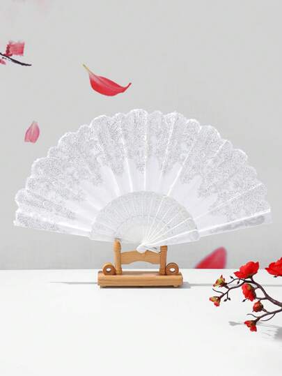 4 Pieces/3 Pieces/1 Piece Gorgeous Retro Style Spring And Summer Hot Stamping White Hand Fan, Hot Stamping Silver Flower Dance Fashion Folding Fan Prop Fan, Photography Fan, Comic Exhibition Hand Fan, Cosplay Prop