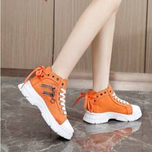 New Fashionable Women Canvas Shoes, & Versatile Casual Outdoor Sports Running Shoes, Breathable Side Zipper Platform