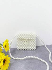1pc Mini Girl's Simple And Exquisite Beaded Shoulder Messenger Bag, Niche Design Cute Girl's Change Decoration Bag, Comfortable Shoulder Strap For Playing, Smooth And Versatile, Suitable For Daily Outings, Play, And Attending Banquets With Dresses. A Perfect Gift For Little Girls - Pearl Coin Purse - View 1