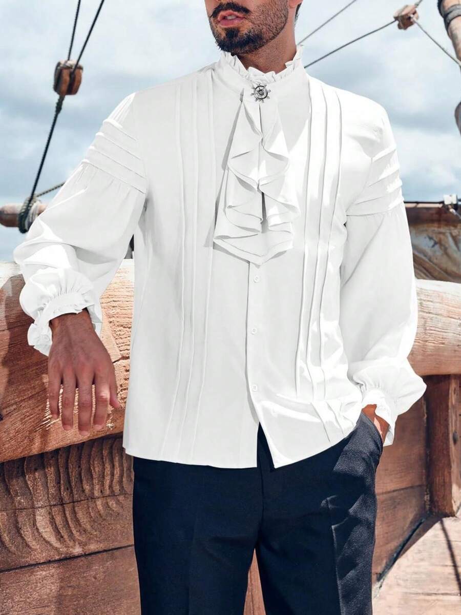 Runcati Men's Pirate Medieval Shirt Ruffle Steampunk Victorian Gothic Renaissance Viking Cosplay Top