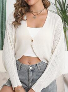 V-Neck Hollow Cover Shawl Cover Up Knitted Batwing Top Outerwear For Women, Soft Style