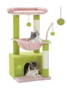 PAWZ Road Albero per gatti Cactus, torre per gatti da 33'' per gatti da interno con grande grotta per gatti, tiragraffi per gatti con amaca profonda e comodo poggiapiedi superiore