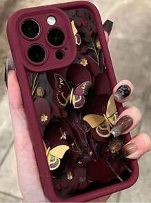 1pc Purple Butterfly Design Shockproof Protective Phone Case Compatible With IPhone 15, IPhone 14 Pro Max/16/16 Pro, IPhone 13, IPhone 12/11 Pro