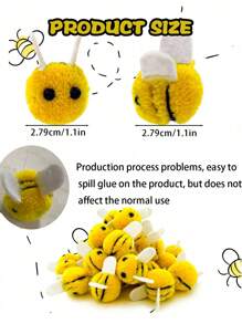 12pcs-Cute Fluffy Pompoms Plush Bee,Felt Bees Wool Felt For Crafts,Mini Bee Plush Decor,For Bee Gender Reveal Decorations,Clothing Hat Gift Home Handmade DIY Crafts, Garden Potted Plant Decor - Multicolor - View 6