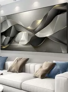 Large Frameless Modern Abstract Canvas Art - Golden Lines & Black/Gray Textured Design For Living Room Or Bedroom Decor, 23.62" X 47.24 Gifts Birthday Graduation
