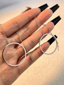 1pc Minimalist Stainless Steel Earrings, Geometric Round Design, Suitable For Women Everyday Wear And Decoration
