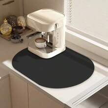1PC Special-Shaped Oval Coffee Maker Mat, Solid Color, Simple Design, Absorbent Non-Slip Suitable For Kitchen, Living Room, Drain Pad