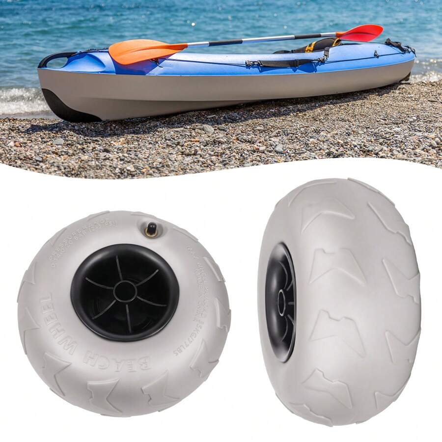 RAINAUT 2-Pack Beach Balloon Wheels 9-Inches Replacement Balloon Sand Tires TPU Cart Tires Beach Cart Canoe Cart And Buggy Wheels For Kayak Dolly, Balloon Wheels Replacement Big Beach Sand Tires Kayak Dolly Canoe Beach Fishing Buggy Cart DIY Beach Wheels 2 Pack - Grey - View 1