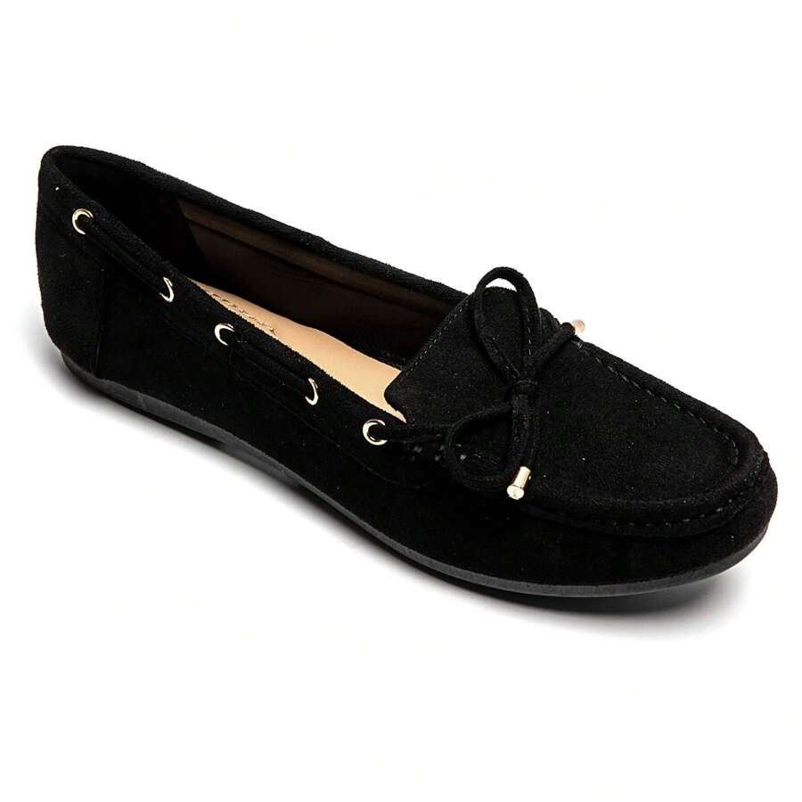 Casual Versatile Minimalist Solid Color Flat Loafers - Black - View 1