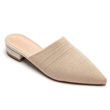 Women's Pointed Toe Mules | Low Heel And Shiny Look - Beige - View 3