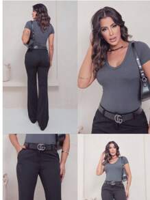 blvd Women's Tailored Dress Pants K2b Original  Flare Ballerina Pantaloons Polyester Elastane Wide Leg Black - 黑色 - 查看 4