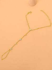 Bohemian Crystal Finger Ring Bracelet Hand Chain Harness Rhinestone Gold Hand Jewelry For Women Dainty Accessory