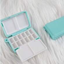 1 pieza Caja portátil de plástico de 12 colores para pintura de acuarela de viaje, estuche de almacenamiento de pintura mini, apto para materiales de arte