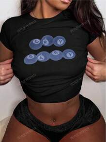 Zomermode voor dames, comfortabel, Y2K Hot Girl, straatstijl, huilende babyprint, ronde hals, korte mouwen, kort, slim fit, effen kleur, print T-shirt, tops, zomerkleding, schattige zomertops, Y2K-tops, grafische T-shirts voor dames