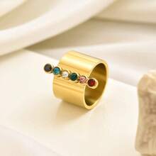 خواتم فولاذية مطلية مرصعة بالزركون الملون مناسبة للنساء للارتداء اليومي والمناسبات