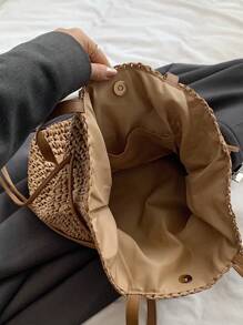 时尚休闲纯色多功能度假旅行购物大容量草编手提单肩包