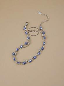 1pc Natural Stone Stainless Steel Anklet For Women, Summer Beach Foot Jewelry (Note: Asymmetrical Stones, Varied Stone Sizes, Color Difference, Handmade Chain With Varied Piece Count And Length) - Silver - View 4