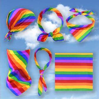 1 件彩虹色头带，LGBTQ Pride 嬉皮风格方形围巾，适合派对和日常佩戴