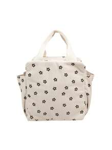 Large Capacity Cute Love Printing Design Corduroy Insulated Lunch Bag With Zipper, Lunchbag For Women, Reusable Insulated Lunch Box, Lunch Kit, Large Capacity Reusable Insulated Cooler For Work Picnic Or Travel - Multicolor - View 7