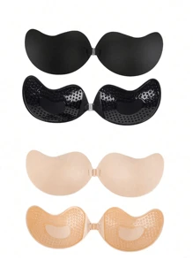 Invisible Push Up Bra Backless Strapless Bra Seamless Front Buckle Bra Underwear Women Self Adhesive Silicone Adhesive(Black + Apricot) - Multicolor - View 4