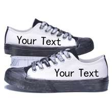 定制个性化文字/姓名/日期/字母印花低帮帆布涂鸦运动鞋，宽幅休闲系带滑板鞋，男女通用，适合结婚纪念日/婚礼/万圣节/圣诞节/新年/感恩节个性化礼物/生日礼物 - 白色 - 查看 3