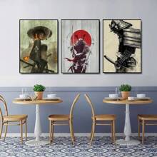 1 pieza / Juego de 3 Pósteres de arte de pared de estética de anime japonés, arte vintage de samuráis en pintura al óleo HD, decoración para el hogar y el dormitorio con/sin marco