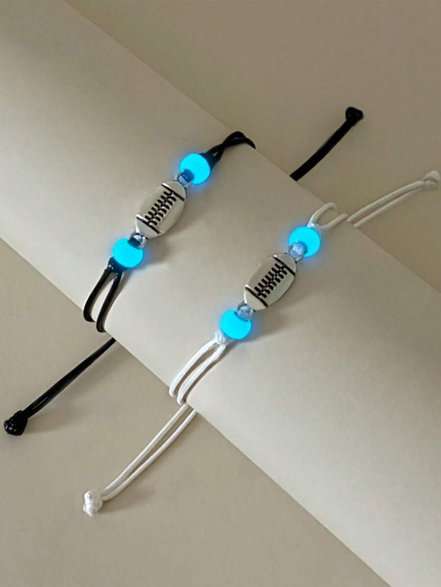 ATLVXJL 2 件/套情侣手链棒球表达爱意知道你爱你图案黑白首饰套装串珠手链夜光适合女性情人节礼物或爱人节日情侣礼物、妈妈、母亲、母亲节、礼物