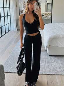 Damskie legginsy sportowe z wysokim stanem i ściągaczem, przyjazne dla skóry, oddychające, podnoszące biodra, modne i swobodne spodnie z szerokimi nogawkami, spodnie rozszerzane, odpowiednie na każdą porę roku, idealne do noszenia na co dzień i do pracy