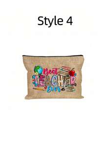 Bolsa de maquillaje con estampado de "Maestro" como regalo de aprecio al maestro, monedero de lino caqui, bolsa de cosméticos con forro y sin cierre - perfecto para educadores y personal escolar, regalo de agradecimiento al maestro, accesorios casuales y elegantes para salidas, vacaciones, viajes diarios, bolsa de cosméticos, regalo de cumpleaños para mamá, amiga