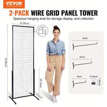 2 Packs Of 2 'x 5.6' Grid Wall Panel Tower, With T-Shaped Base Floor Standing Metal Grid Wall Display Stand, Double-Sided Grid Wall Panel For Art And Crafts Display, Retail Display Stand With Additional Clips And Hooks