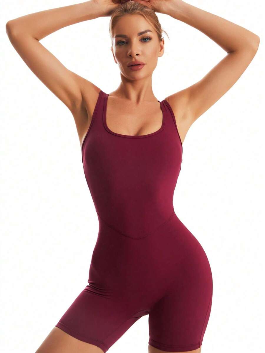 Women's One Piece Tummy Tucking Powerful Body Contouring Bodysuit,U Neck Tank Top Shorts Bodysuit,Sports Yoga Clothing