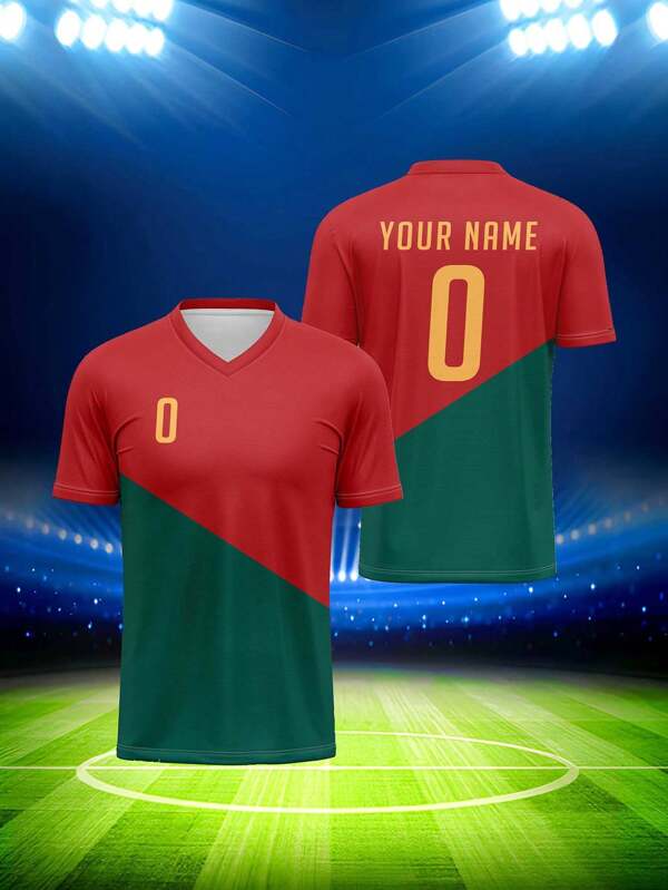 2025 Summer & Autumn Custom Football Jersey, Portugal National Team Ronaldo, Breathable Quick-Dry 210g Spring/Summer Unisex Sports Team Club Training V-Neck Football Shirt With Front & Back Printed Name, Number, Logo, Comfortable Fit For Daily, Party, Gathering
