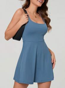 Women 2-Piece Outfit, Sleeveless Mini Tennis Dress With Shorts Athletic Golf  Summer Outfit - Blue - View 6
