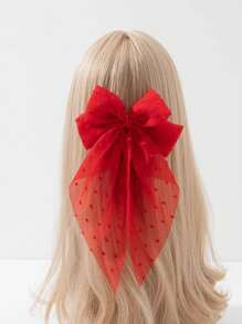 1 件优雅雪纺超大蝴蝶结、波尔卡圆点飘带发夹、发夹发饰，适合女士