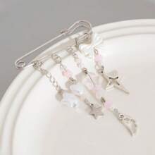 1 Pc Women Lovely Playful Elegant Heart Bow Star Tassel Brooch Pendant, Delicate Accessories For Daily Party And Gift, Warm And Gentle - White K - View 3