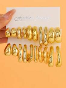 Juego de 6-18 piezas de aretes de aro grandes con forma de lágrima, trenzados y a rayas, accesorios exagerados de hip hop, aretes diarios para mujeres (sin embalaje de tarjeta) - Conjunto de aretes colgantes extra grandes en forma de C - Ver 9