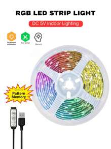 1 Pc 3.3-50ft/1-15m Tv Backlight LED Strip Light With Pattern Memory Fuction, Low Voltage 5v USB Flexible Led Light With Self Adhesive Tape, Embeded 3-Key Controller With Full Color Changing Light, Suitable For TV / PC Monitor Background Lighting Decor