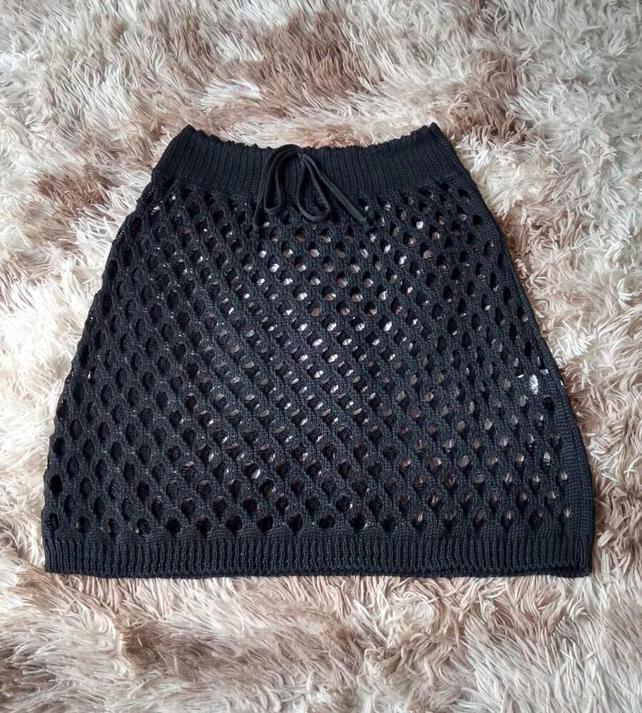 Beach Cover-Up Skirt Short Skirt Knit Crochet Summer Fashion - màu đen - Xem 1