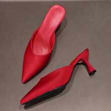 Mulas de punta afilada para mujer con tacón alto, estilo holgado, nueva colección primaveral - Rojo - Ver 3