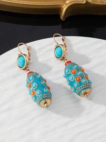 1 Pair Women's Style Earrings, Copper Alloy Vintage Gold Plated, Suitable For Daily Wear, Retro European & American Style - Multicolor - View 6