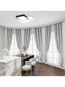 Top Eyelet/Hollow Star Cutout Curtain/Layered Solid Color Blackout And Sheer 2-In-1 Curtain/Blackout Bedroom Curtain/Bedroom Decor Curtain/Living Room/Classroom/Beautiful Sheer Lace Double Layer Curtain