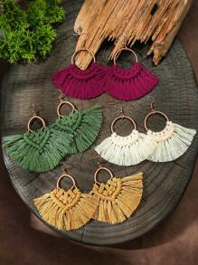 TopHanqi Set de 4 piezas/3 piezas de aretes hechos a mano con estilo bohemio y floral en diseños geométricos redondos/con forma de abanico, un accesorio versátil como regalo para fiestas/uso diario, para todas las estaciones - Multicolor - Ver 15