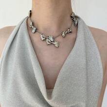 1 件女式不对称仿旧银蝴蝶吊坠项链，适合日常或度假佩戴 - 蝴蝶型 - 查看 6